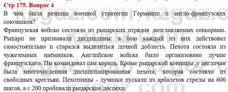 Всемирная история (8-9 класс. Часть 1.) Алдабек Н. 8 класс 2019 Вопрос стр.175.4